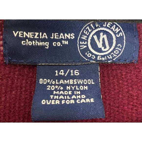 Venezia Jeans Lambswool Blend Sweater Burgundy Size 14/16 Warm Classic Knit - Picture 2 of 13
